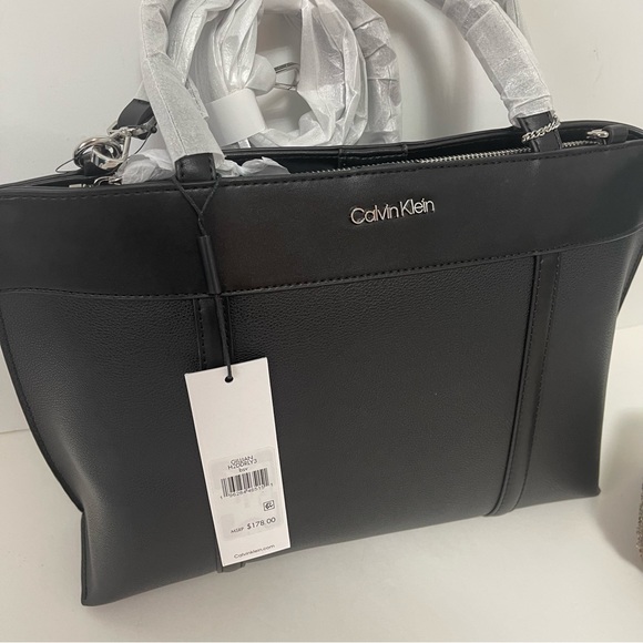 Calvin Klein Gillian Satchel Handbag In Black & Silver - New With Tag- Reemoly - Picture 3 of 13